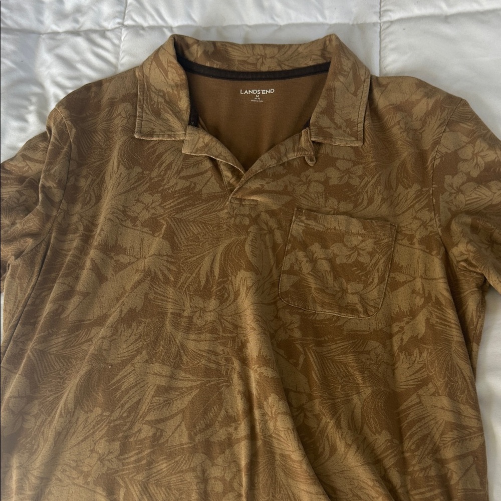 Lands' End Men's Floral Jacquard Polo in Brown